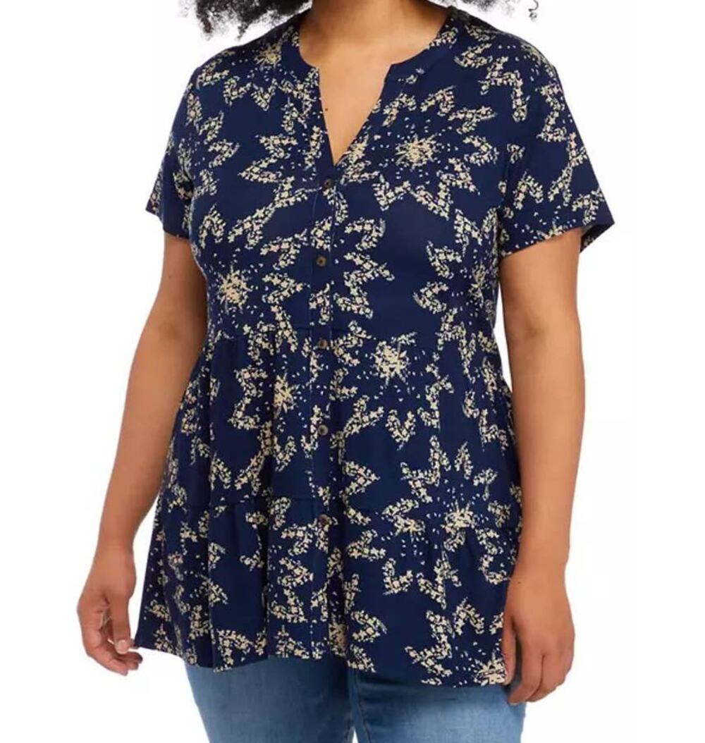 Wonderly Tiered Tunic Top Baby Doll Navy Blue Medium